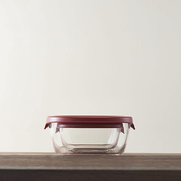 HARIO JAPAN 耐熱玻璃方碗 紅色 3 件組 附蓋